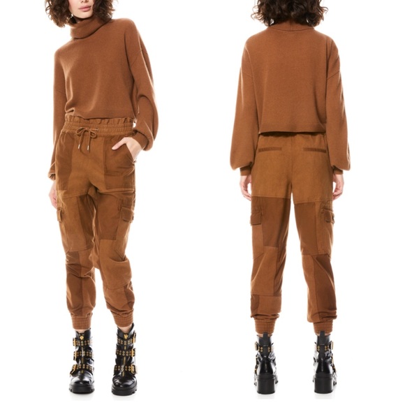 Alice + Olivia Tribeca Patchwork Jogger Pants In Carmel New - Picture 2 of 8